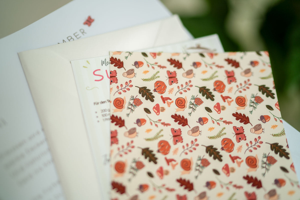 Briefpost November, Briefpost, Herbst, Eule, Schnecke, Sujebi, Schmetterling, Atelier Zacari, Süsse Papeterie, Stickers, Briefpost aus der Schweiz, Illustrationen, selbstgemacht, gezeichnet