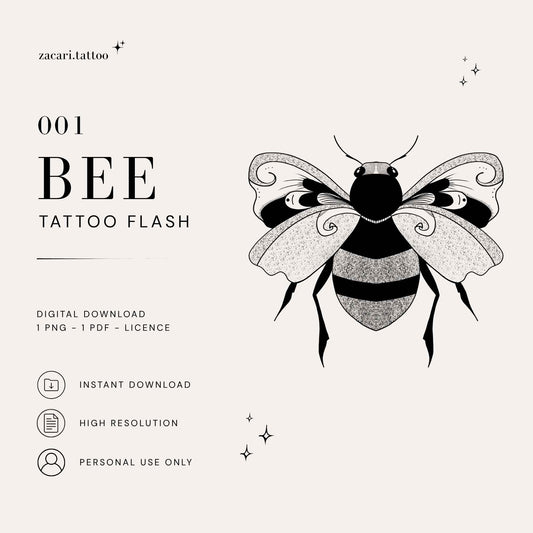 Fine Line Bienen Tattoo – Digital Tattoo Flash Design | 001_Bee